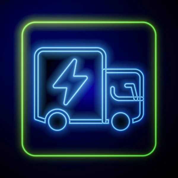 Leuchtende Neonfarbene Elektro Lkw Ikone Auf Blauem Hintergrund Vektor — Stockvektor