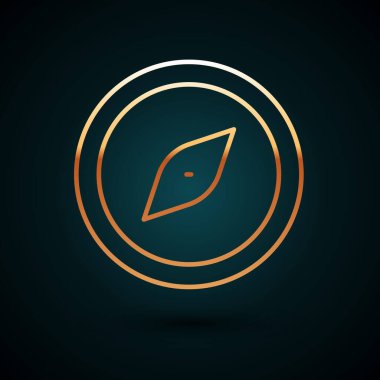 Altın çizgi pusula simgesi koyu mavi arkaplanda izole edildi. Rüzgâr yön bulma sembolü. Rüzgar gül işareti. Vektör.