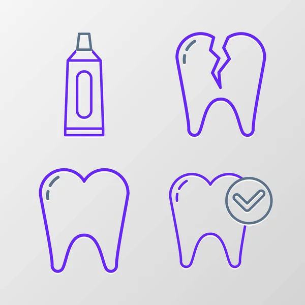 Ustaw Linię Koncepcja Wybielania Zębów Złamany Ząb Rura Ikony Pasty — Wektor stockowy