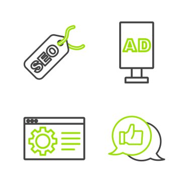 Hedef ve SEO optimizasyon simgesini ayarlayan satırın müşteri değerlendirmesi tarayıcısını ayarla. Vektör.
