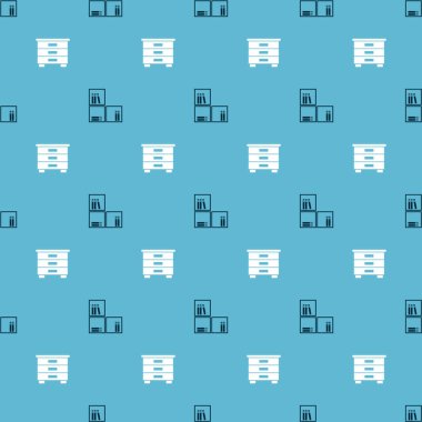 Rafa kitap ve mobilya sehpasını pürüzsüz desen üzerine ayarla. Vektör.