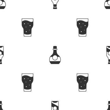 Bira şişesi, bir şişe konyak ya da konyak ve cam birayı kusursuz bir kalıba dök. Vektör.