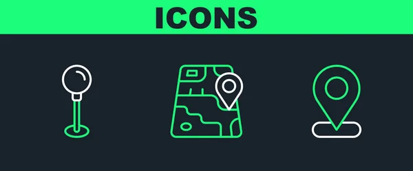 Establecer Línea Ubicación Push Pin City Map Navigation Icon Vector — Vector de stock