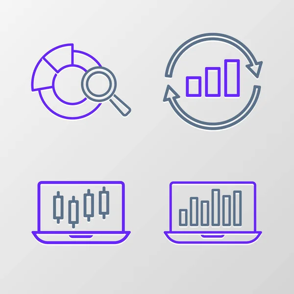 Állítsa Vonal Laptop Grafikonon Chart Állományok Piaci Növekedés Grafikonokat Grafikon — Stock Vector