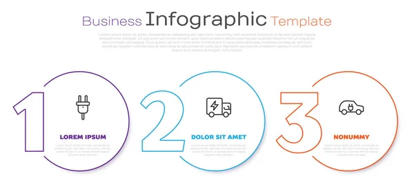 Definir Linha Elétrica Plug Caminhão Carro Modelo Infográfico Negócios Vetor — Vetor de Stock