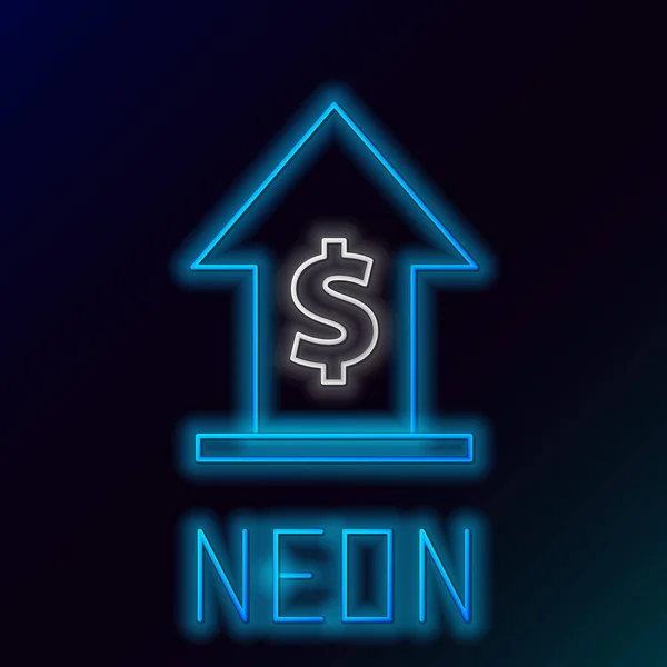 Glödande Neon Line Finansiell Tillväxt Och Mynt Ikon Isolerad Svart — Stock vektor