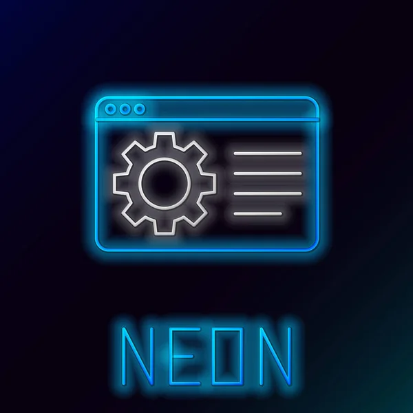 배경에서 고립된 아이콘을 설정하는 Glowing Neon Line Browser 서비스 Vector — 스톡 벡터