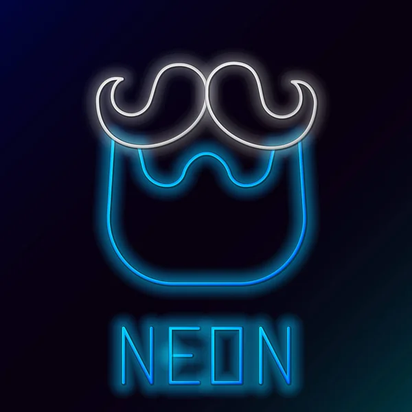 Glödande Neon Linje Mustache Och Skägg Ikon Isolerad Svart Bakgrund — Stock vektor