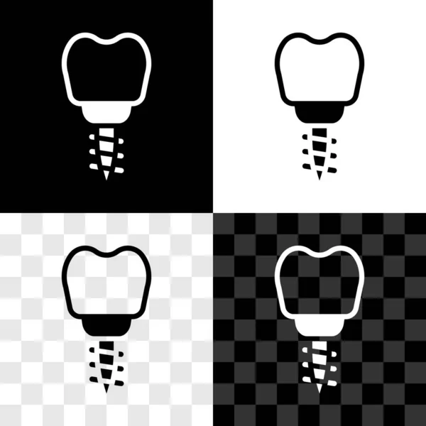 Définir Icône Implant Dentaire Isolé Sur Fond Noir Blanc Transparent — Image vectorielle