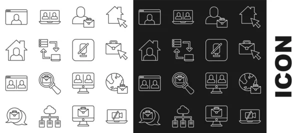 ラインを設定するビデオカメラノートパソコン オンライン作業 フリーランス チャット会議 ミュートマイクアイコン上でオフ ベクトル — ストックベクタ