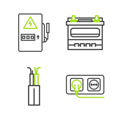 Elektrik prizi, kablo, araba aküsü ve panel simgesini ayarla. Vektör