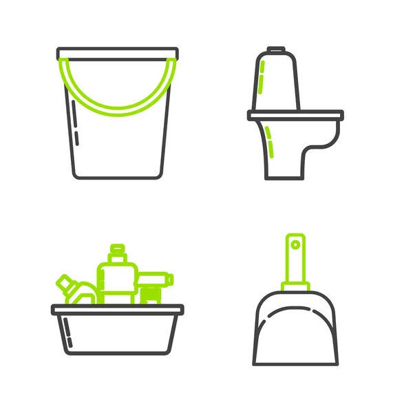 Set Lijn Stof Plastic Flessen Voor Vloeibare Vaatwasvloeistof Toiletpot Emmer — Stockvector