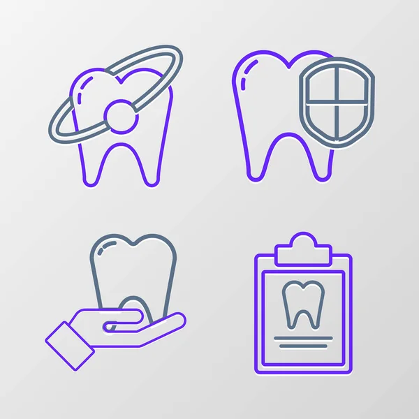 Set Line Portapapeles Con Tarjeta Dental Diente Protección Dental Icono — Vector de stock