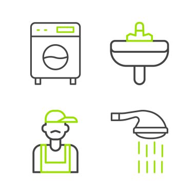 Duşlar, Tesisatçılar, Yıkama ve Yıkama ikonu. Vektör