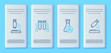 Test tüpünü zehirli sıvı, mikroskop ve ikon ile ayarla. Vektör