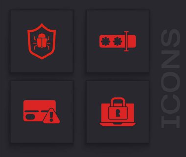 Dizüstü bilgisayarı ve kilidi, Sistem hatasını, Parola korumasını ve Kredi kartı simgesini ayarla. Vektör