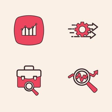 Arama veri analizini, finansal büyümeyi, zaman yönetimi ve iş arama simgesini ayarla. Vektör