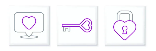 Set Line Castle Shape Heart Key Icon Vector — Stock Vector