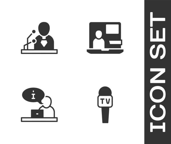 Set Microfone Notícias Última Hora Relatório Televisão Ícone Mundo Vetor —  Vetores de Stock