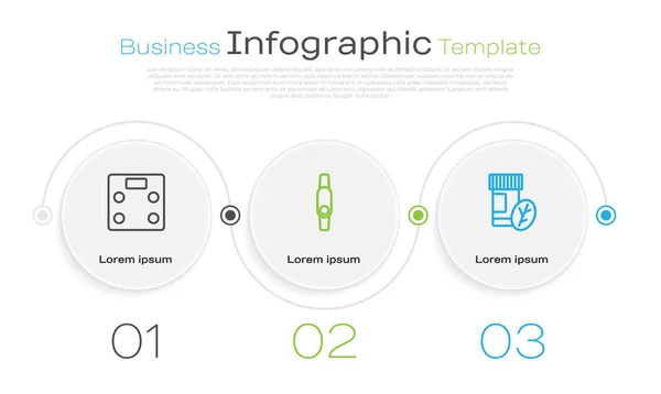 Definir Linha Balanças Banho Smartwatch Pílula Vitamina Modelo Infográfico Negócios — Vetor de Stock