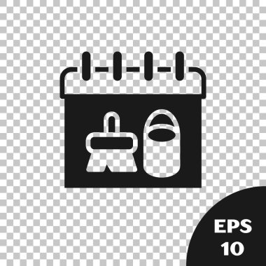 Siyah Temizleme takvimi simgesi şeffaf arkaplanda izole edildi. Vektör.