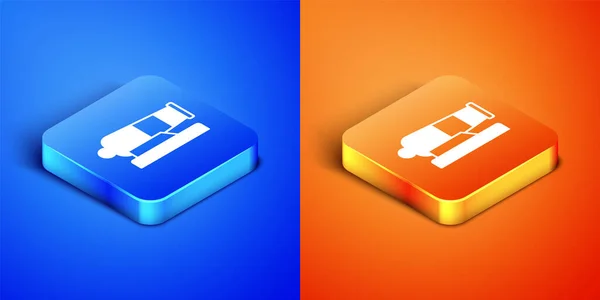 Isometric Cannon Icon Isolated Blue Orange Background Square Button Vector — Stock Vector