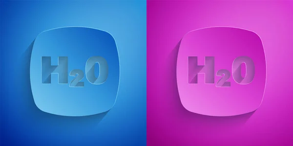 在蓝色和紫色背景上分离的水滴H2O形状图标的剪纸化学配方 造纸艺术风格 — 图库矢量图片