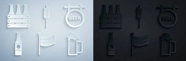 Set Bandera Nacional Alemania Letrero Callejero Con Inscripción Botella Cerveza — Vector de stock
