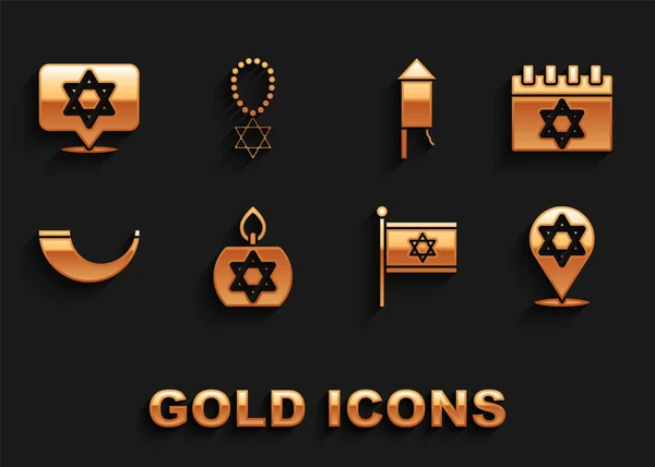 Зажигание Свечи Еврейский Календарь Звезда Давида Флаг Израиля Традиционный Баран — стоковый вектор