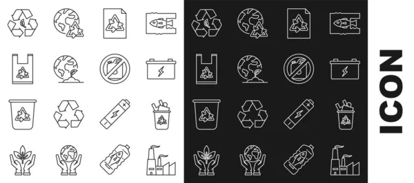 Set Line Factory Corbeille Avec Symbole Recyclage Batterie Voiture Papier — Image vectorielle