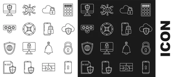 Nastavte Linku Smartphone Zámkem Zámkem Cloudem Štítem Výpočetní Technikou Trezorem — Stockový vektor