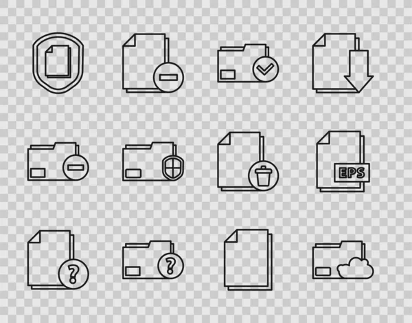 Establecer Línea Documento Desconocido Carpeta Texto Almacenamiento Nube Marca Documento — Archivo Imágenes Vectoriales