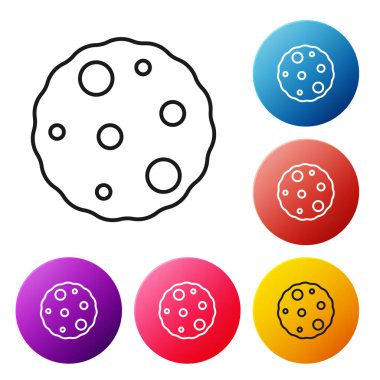 Beyaz arka planda izole edilmiş siyah çizgi Cookie veya çikolata ikonlu bisküvi. Renkli daire düğmelerini ayarlayın. Vektör.