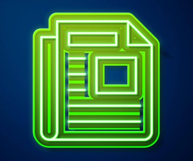 Parlayan neon hattı haber simgesi mavi arkaplanda izole edildi. Gazete tabelası. Kitle iletişim sembolü. Vektör