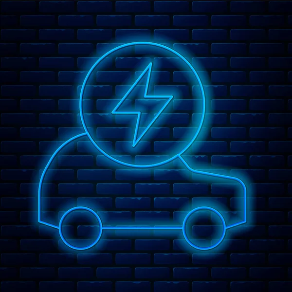 Ragyogó Neon Vonal Elektromos Autó Elektromos Kábel Töltés Ikon Elszigetelt — Stock Vector