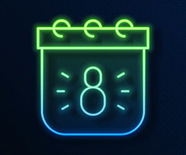 Illuminante Linea Neon Calendario Con Marzo Icona Isolata Sfondo Blu — Vettoriale Stock