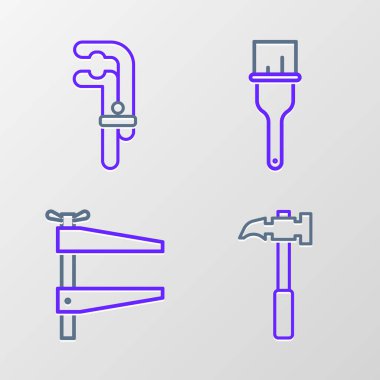 Pençe çekici, kıskaç aleti, boya fırçası ve simge ayarlayın. Vektör