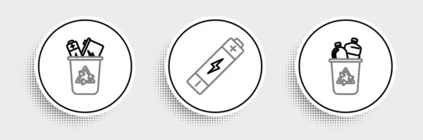 Legen Sie Linie Papierkorb Mit Recycling Symbol Und Batterie Symbol — Stockvektor