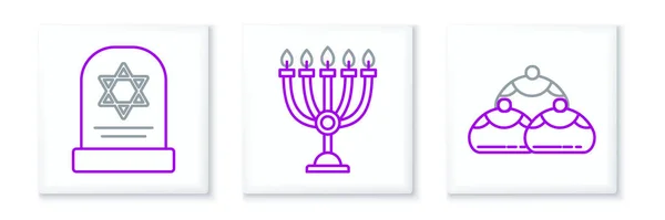 Definir Linha Padaria Doce Judaica Tombstone Com Estrela David Hanukkah — Vetor de Stock