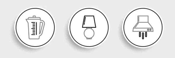 Набор Линии Кухонный Экстрактор Вентилятор Измерение Чашки Значок Настольной Лампы — стоковый вектор