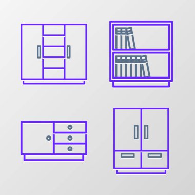 Gardırop Sandığı Kütüphane kitaplığı ve simgesini ayarla. Vektör.