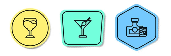 Szett Vonal Borospohár Martini Whiskey Üveg Színes Formák Vektor — Stock Vector