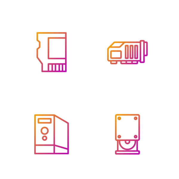 Définir Ligne Lecteur Disque Optique Cas Ordinateur Carte Vidéo Graphique — Image vectorielle