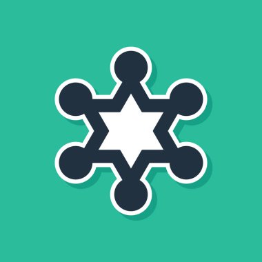 Mavi Hexagram Şerif ikonu yeşil arka planda izole edildi. Polis rozeti ikonu. Vektör.