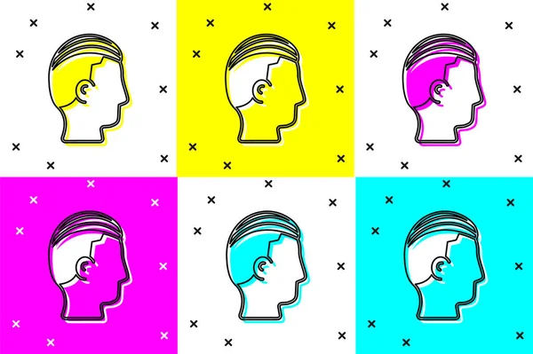 Set Hairstyle Men Icon Isolated Color Background Vector — Vetor de Stock