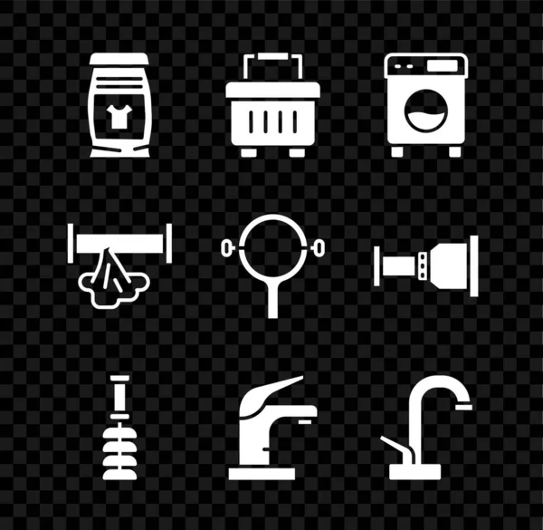 Set Lavandería Detergente Caja Herramientas Lavadora Cepillo Inodoro Grifo Agua — Archivo Imágenes Vectoriales