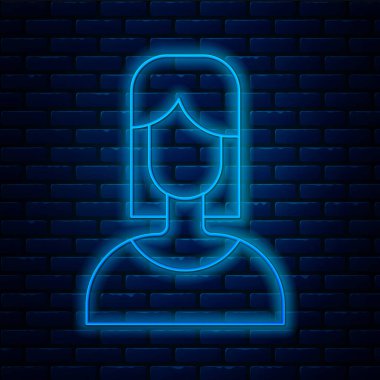 Parlayan neon hattı kadın simgesi tuğla duvar arkasında izole edildi. Venüs sembolü. Bir kadın ya da organizmanın sembolü. Vektör.