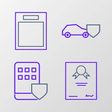 Sertifika şablonunu Smartphone sigorta arabasının kalkan ve boş form simgesiyle ayarla. Vektör.