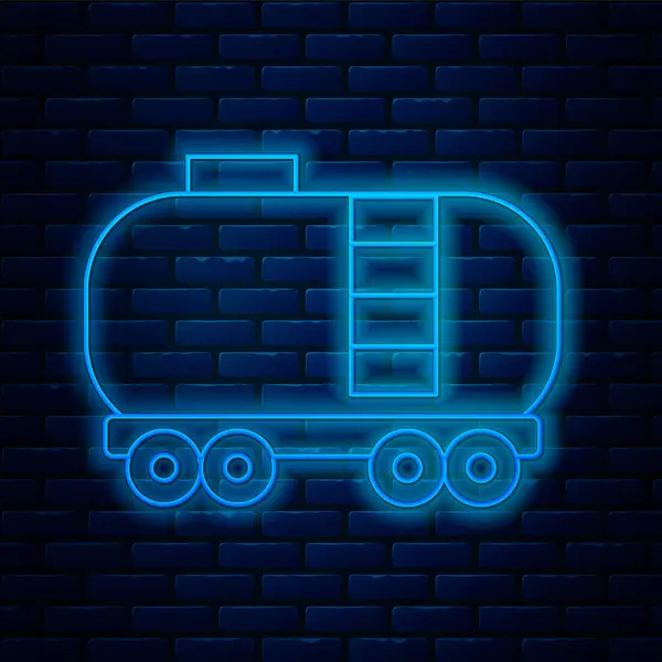 Leuchtende Neon Linie Eisenbahn Zisterne Symbol Isoliert Auf Backsteinwand Hintergrund — Stockvektor