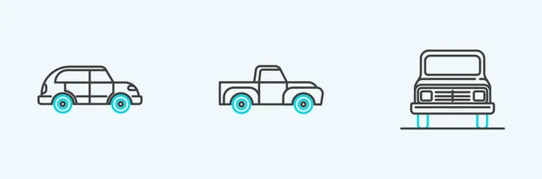 Establecer Línea Coche Hatchback Coche Camioneta Icono Vector — Vector de stock